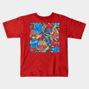 Tropical Neon Leaves Pattern Kids T-Shirt